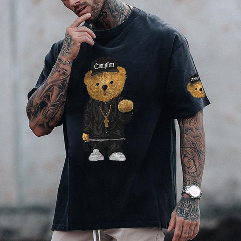 Trendy Bear Print Oversized Casual T-shirt、、URBENIE