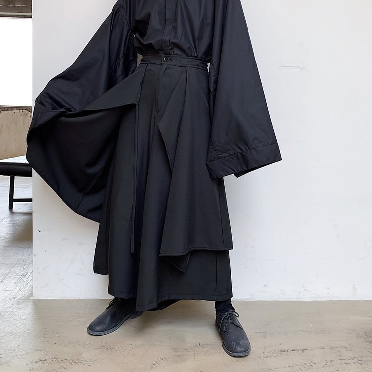 Dawfashion-Dark Layered Stitching Wide-leg Pants-Yamamoto Diablo Clothing
