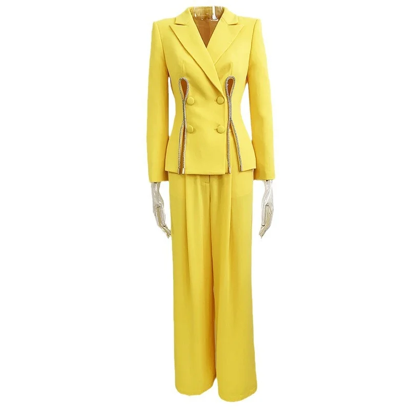 Nigikala Nigikala Star New Temperament Fashion Diamond Strip Open Fork Suit Straight Trousers Set Two Sets