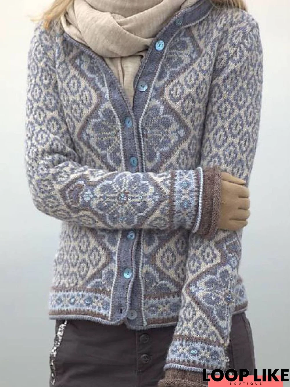 Blue Knitted Casual Buttoned Knit coat