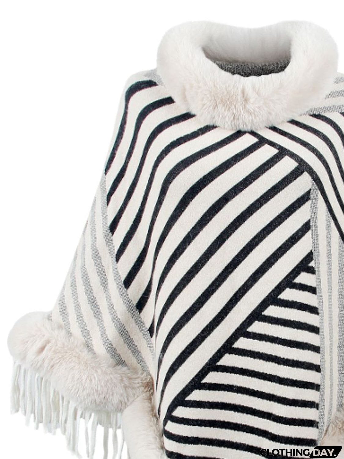 Striped Fringe Hem Poncho