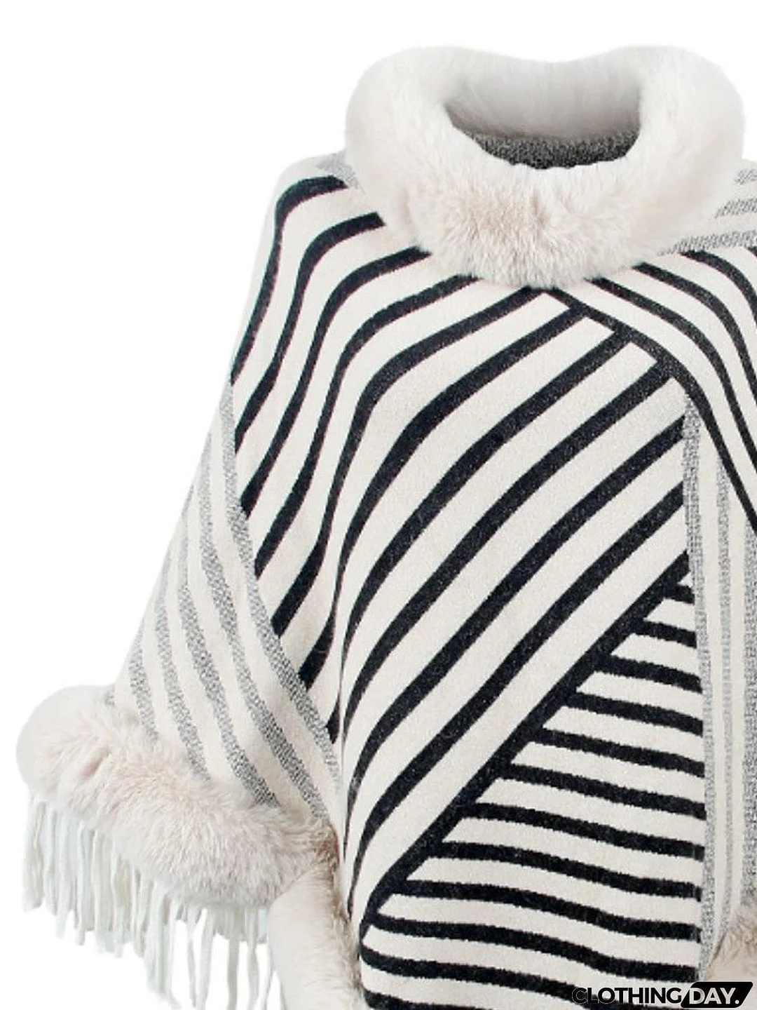 Striped Fringe Hem Poncho