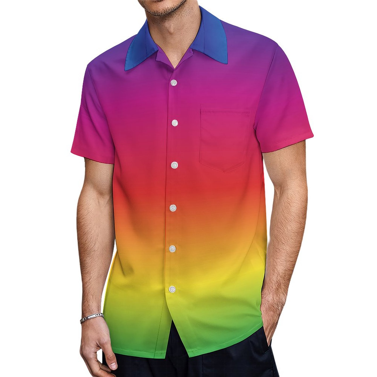 Rainbow Gay Pride Gradient Hawaiian Shirt Mens Button Down Plus Size Tropical Hawaii Beach Shirts