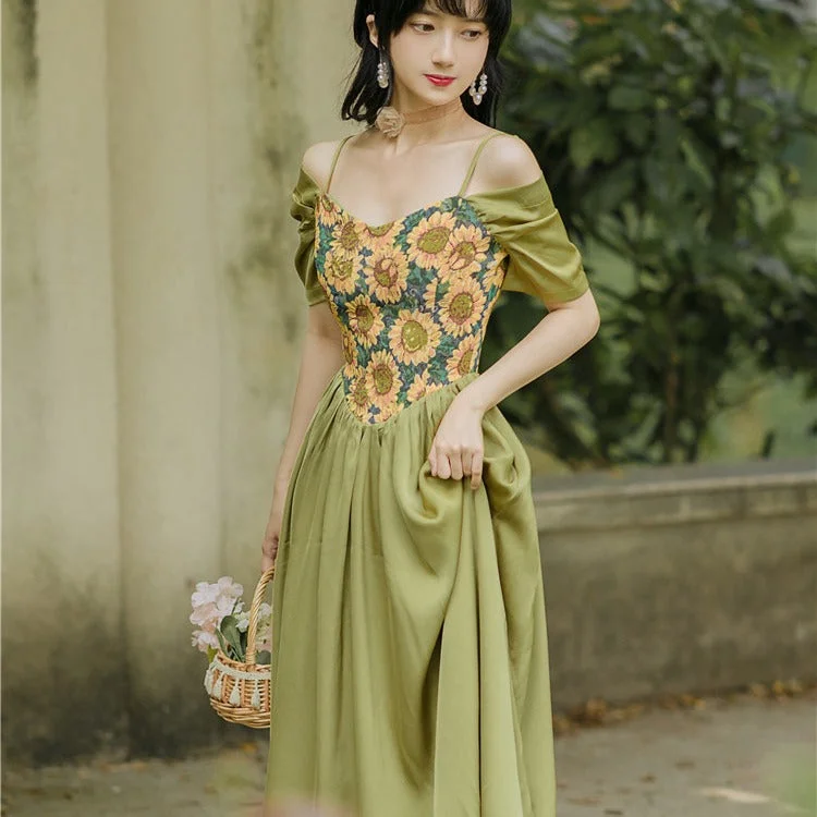 Women Cottagecore Dress Summer Girl Design Sense Retro Spaghetti Casual Fashionable