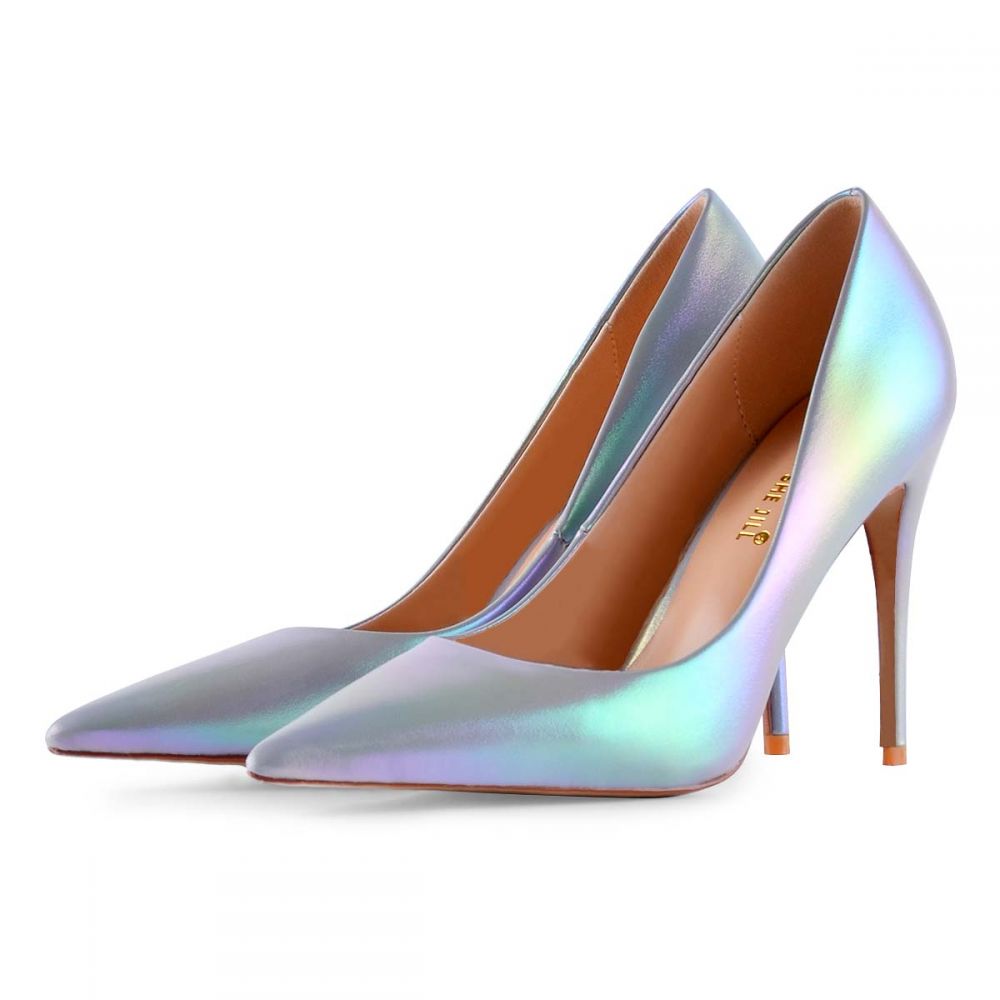Chic Silver Pointed Toe Holographic Stiletto Heels Fashion Pumps Nicepairs