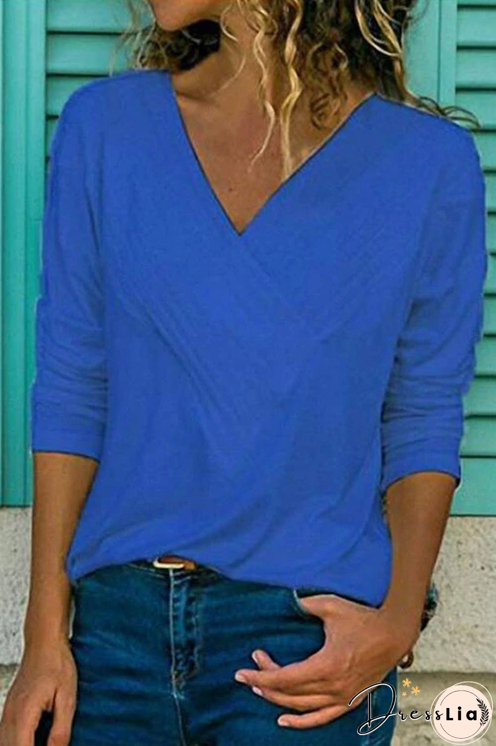 Classic V-neck Long Sleeves Basic Tops