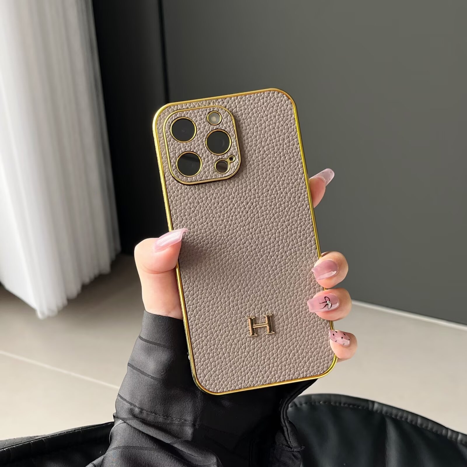 Luxury Hermes Genuine Leather Electroplating Elegant Apple iPhone Case
