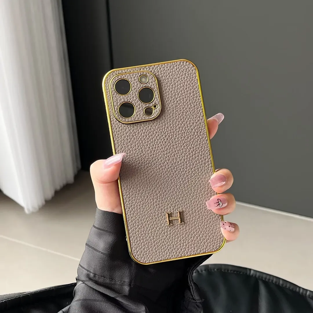 Luxury Hermes Genuine Leather Electroplating Elegant Apple iPhone Case