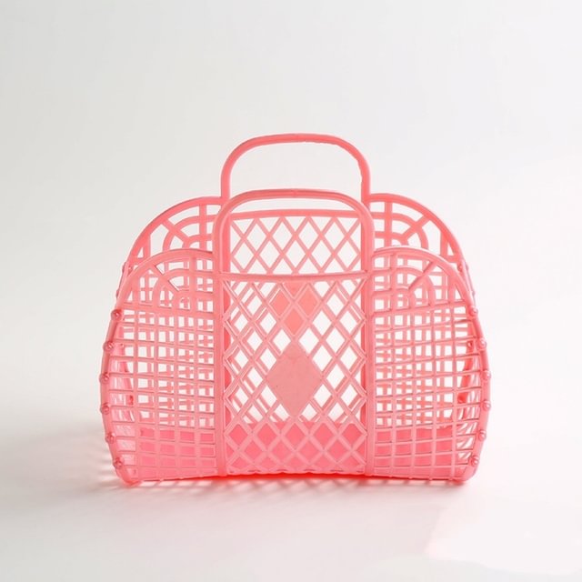 Large-capacity Bag Hollow Jelly Beach Holiday Portable Tote Bag Reusable and Easy To Clean Plastic Portable Bath Basket