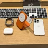 PW08 3-in-1 Folding Wireless Charger with Metal Full Leather Multi-functional Stand Wireless Charger