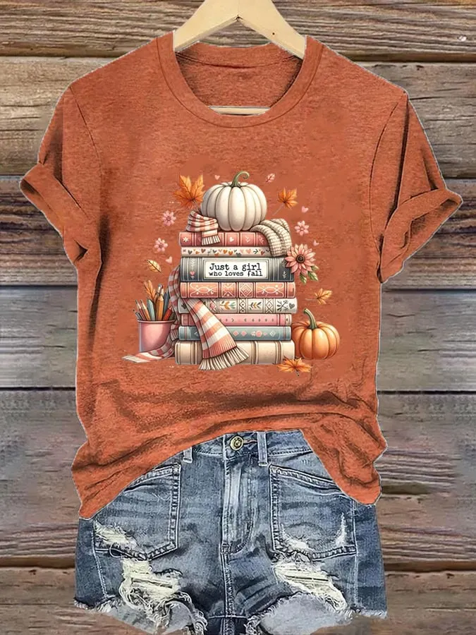 Women's Just A Girl Who Loves Fall Print Casual T-Shirt 