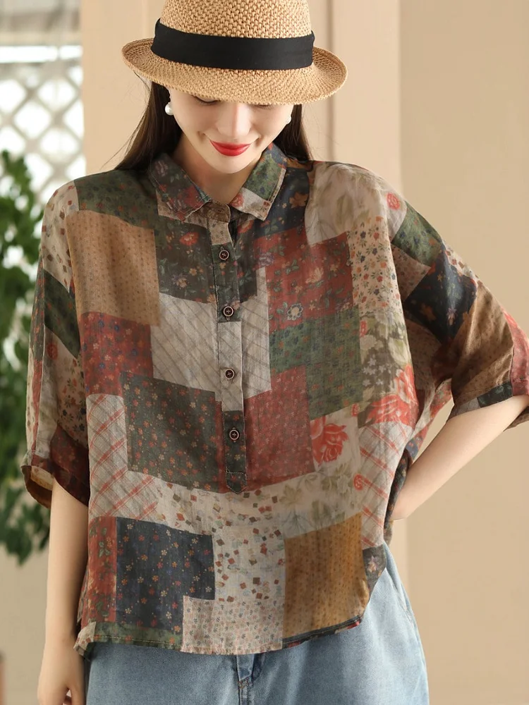 Vintage Printed Ramie Shirt