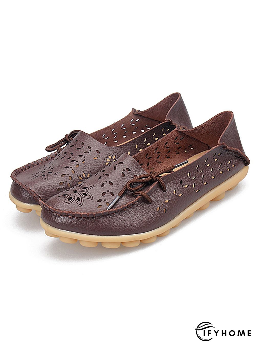 Cowhide Hollow Lace-up Portable Shoes | IFYHOME