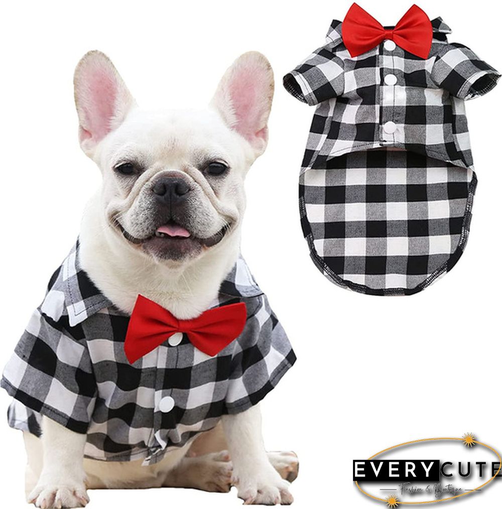 3 Colors Dog Plaid Shirt with Bow Tie Pet Clothes for Puppy Cat Western Collar Shirts Birthday Party Holiday Wedding Costume Outfit