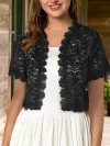 Contrast Lace Open Front Short Sleeve Cardigan for Women