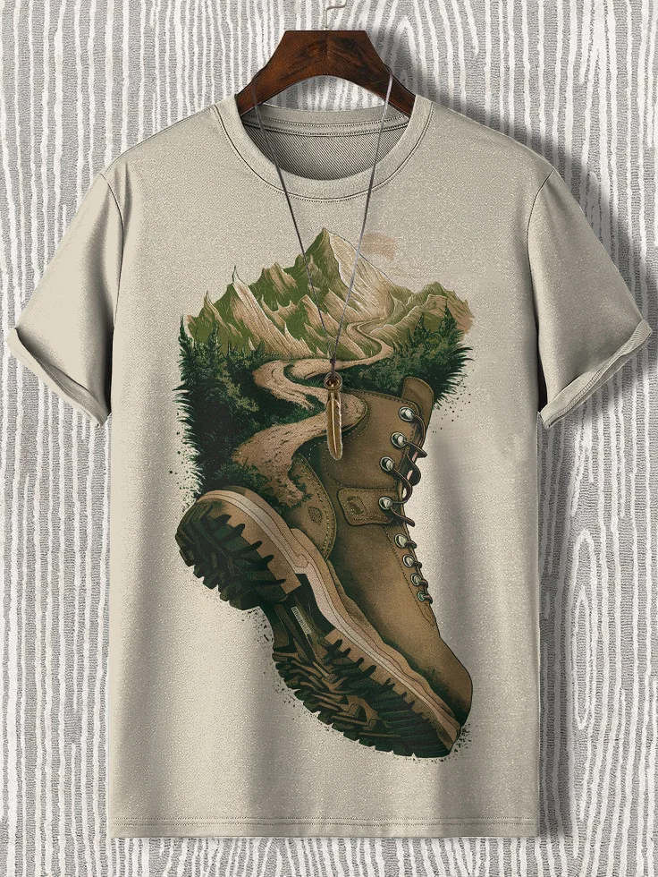 Men's Hiking Mountain Scenery Graphic Print T-Shirt