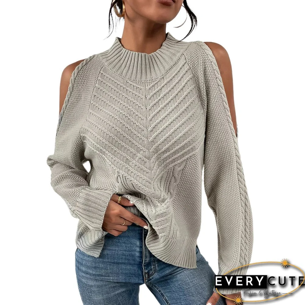 Khaki Cold Shoulder Long Sleeve Sweater