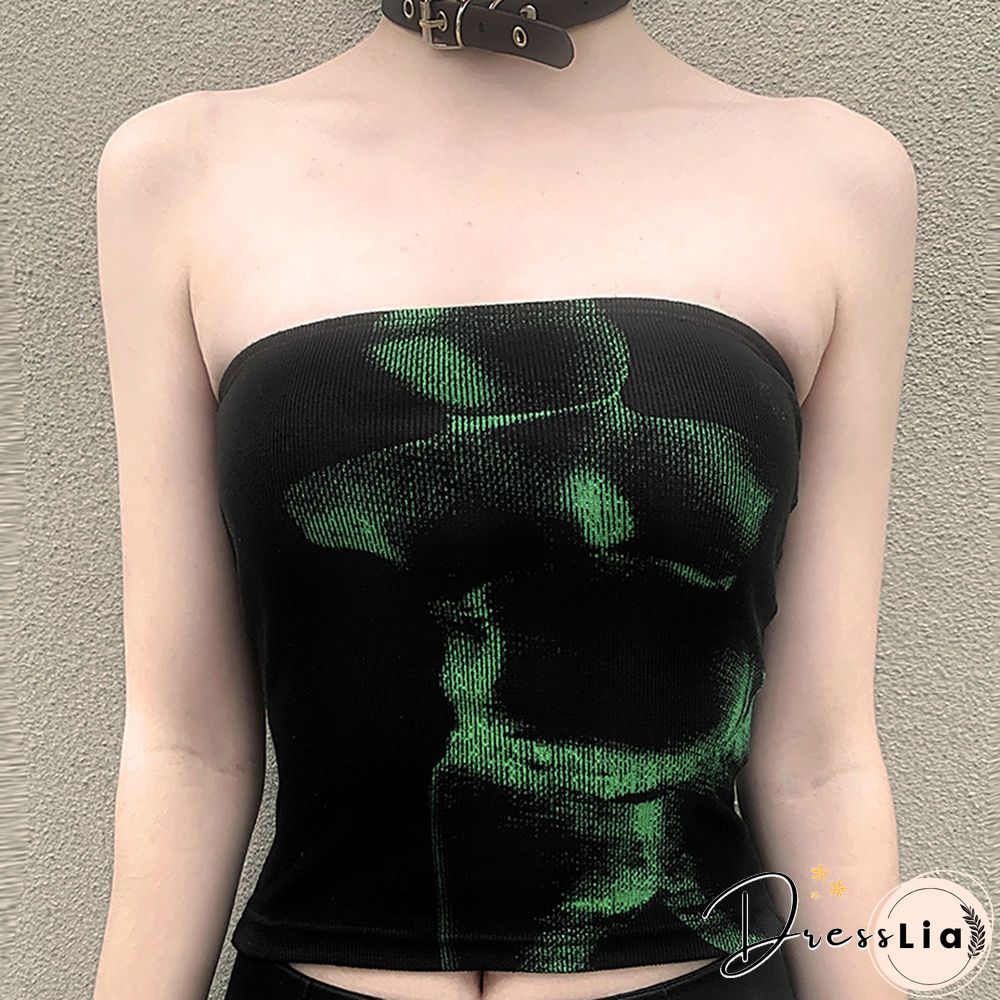 Techwear Punk Black Crop Tops Gothic Cyber Y2k Grunge Bodycon Women Strapless Backless Summer Sexy Basic Crop Tube Top