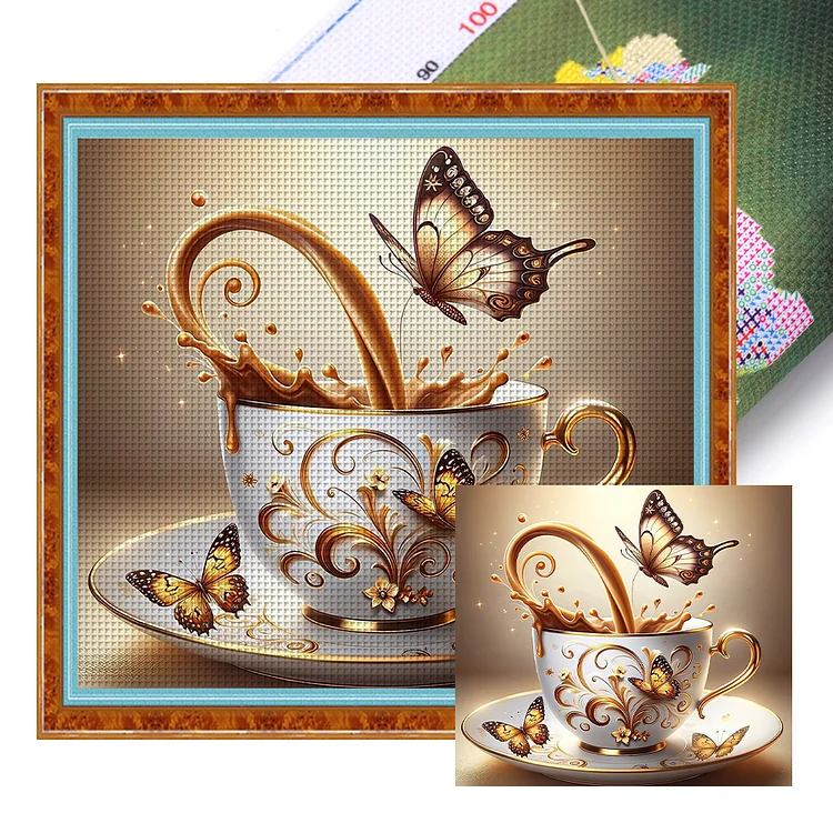 Butterfly Coffee Cup And Saucer 11CT (50*45CM) Stamped Cross Stitch gbfke