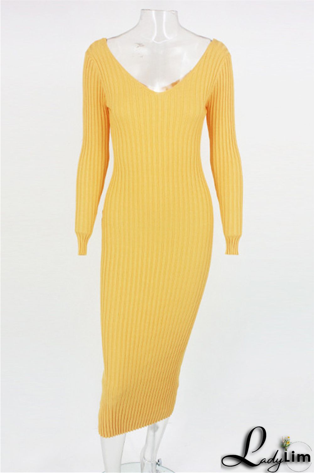Black Fashion Casual Solid Basic V Neck Long Sleeve Dresses