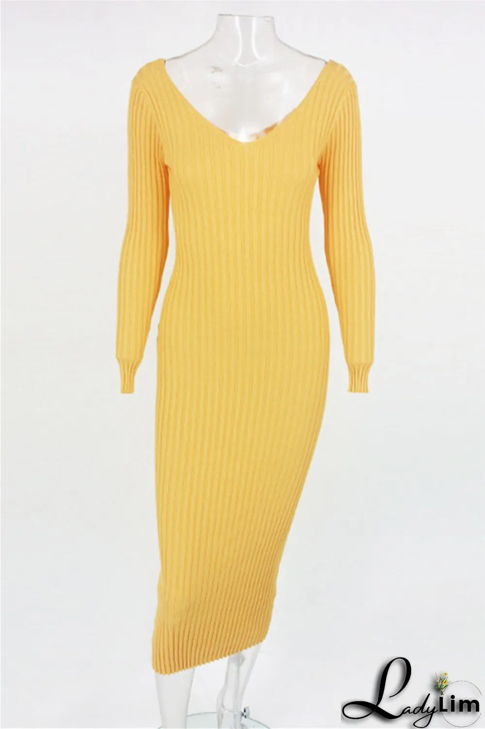 Black Fashion Casual Solid Basic V Neck Long Sleeve Dresses
