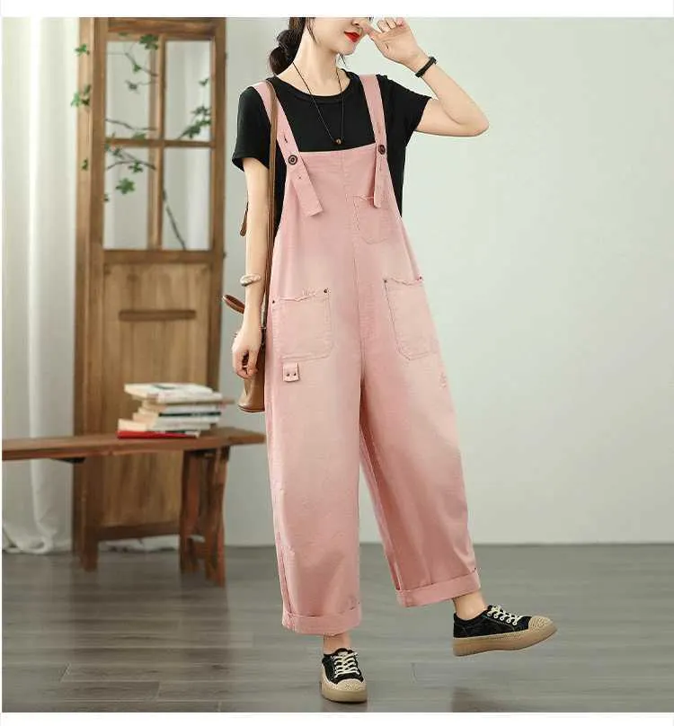 Minimalist Style Solid Color Strap Jumpsuit