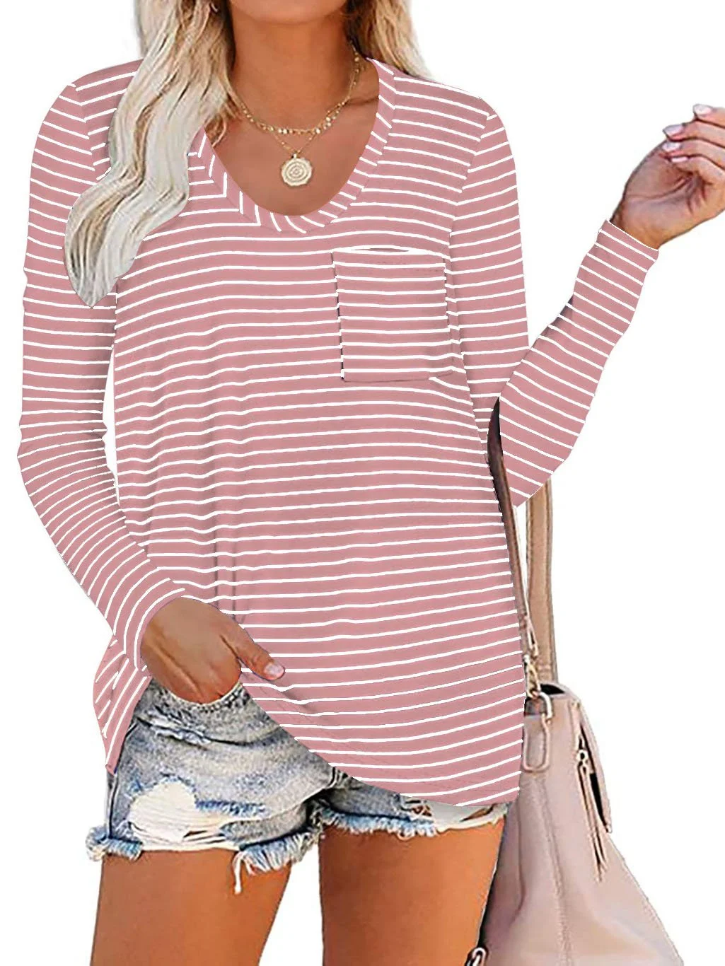 Women Half Sleeve V-neck Solid Color Dress