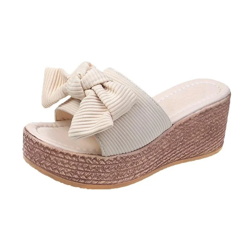 Summer Wedges Slippers Platform High Heel Women Slipper Ladies Shoes Basic Wedge Slipper Flip Flop Sandals Bow Wear-resistant