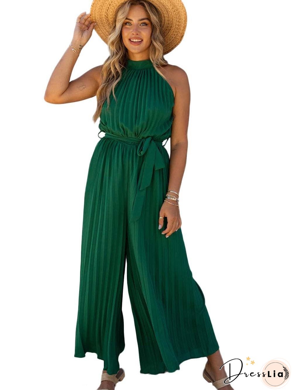 Emerald Green Pleated Jumpsuit