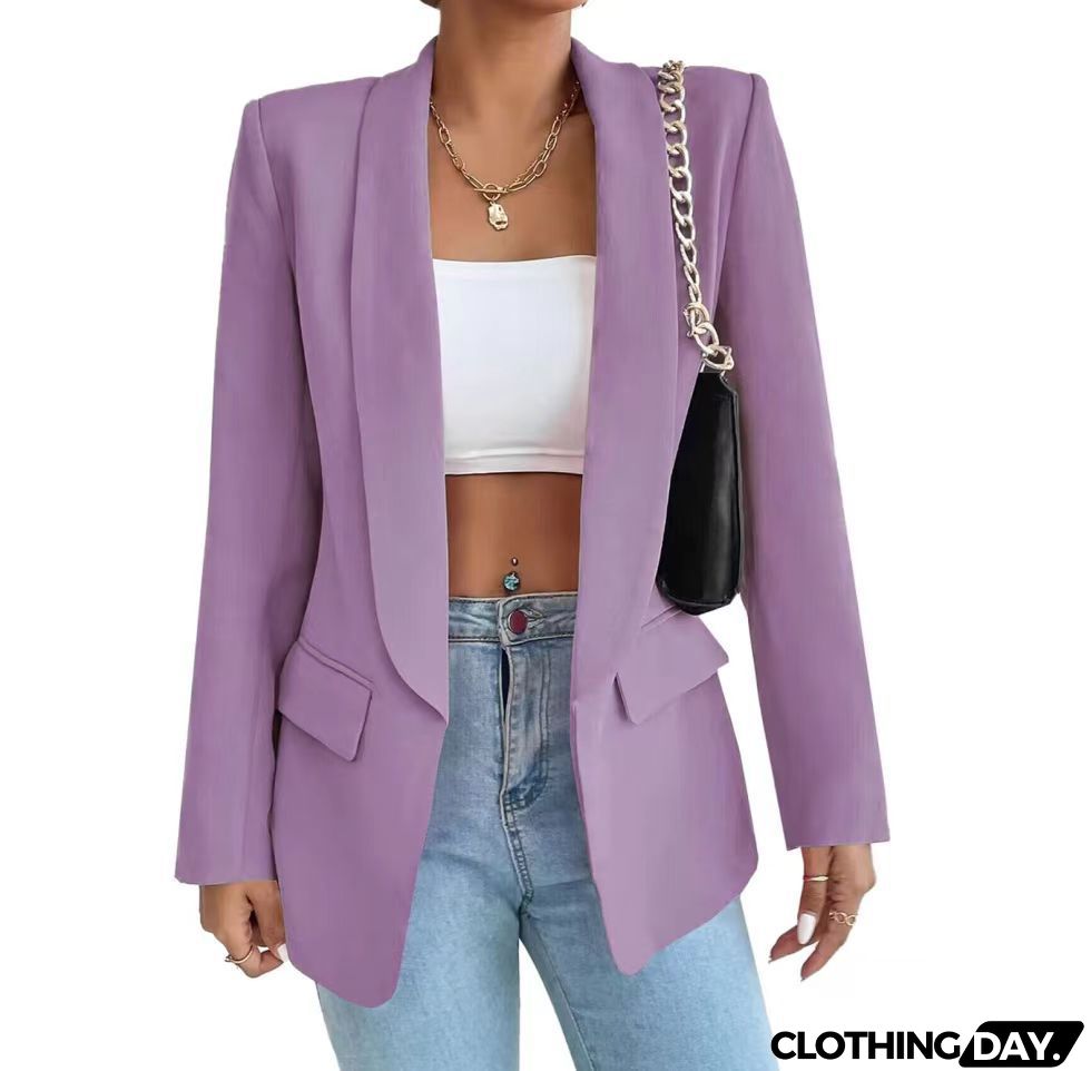 Women Solid Color Casual Lapel Long Sleeve Blazer Coat