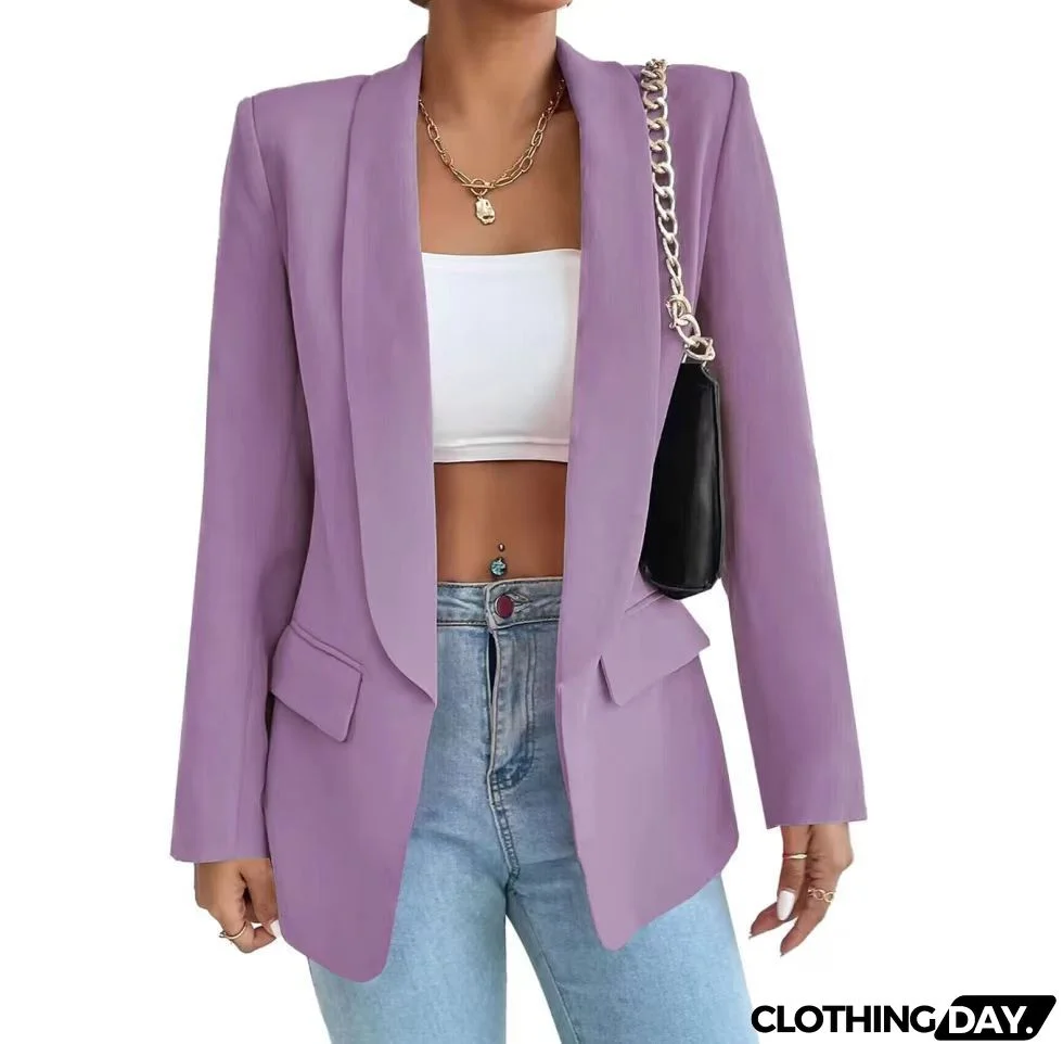 Women Solid Color Casual Lapel Long Sleeve Blazer Coat
