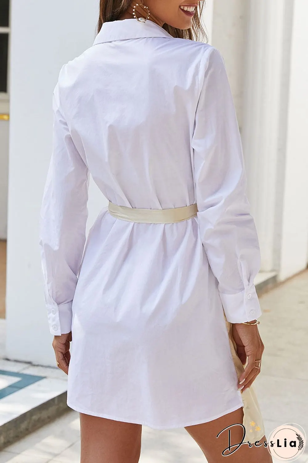 Fashion Street Solid Split Joint Turndown Collar A Line Dresses