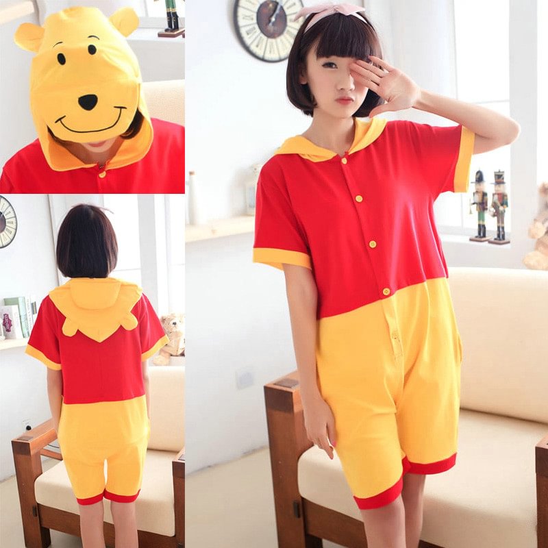 Winnie the Pooh Pajamas Onesie Hoodie Kigurumi Short Sleeve-Pajamasbuy