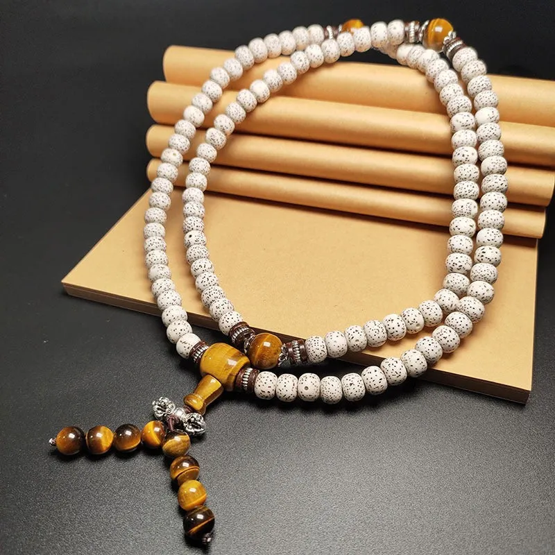 Natural Bodhi Seed Tiger Eye Wisdom Peace Bracelet Necklace Mala
