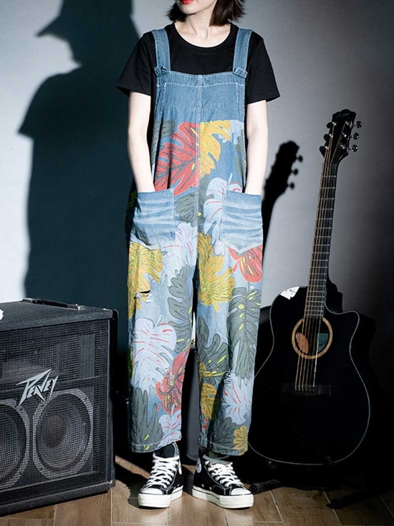 Refresh your wardrobe with Printed Denim Overall Dungarees