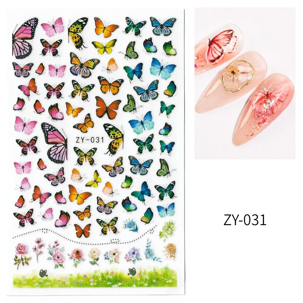 1 Sheet 3D Butterfly Nail Sticker Adhesive Slider Decals Colorful Nail Transfer Foils Wraps for DIY Nail Art Decoration-Nail Inspo