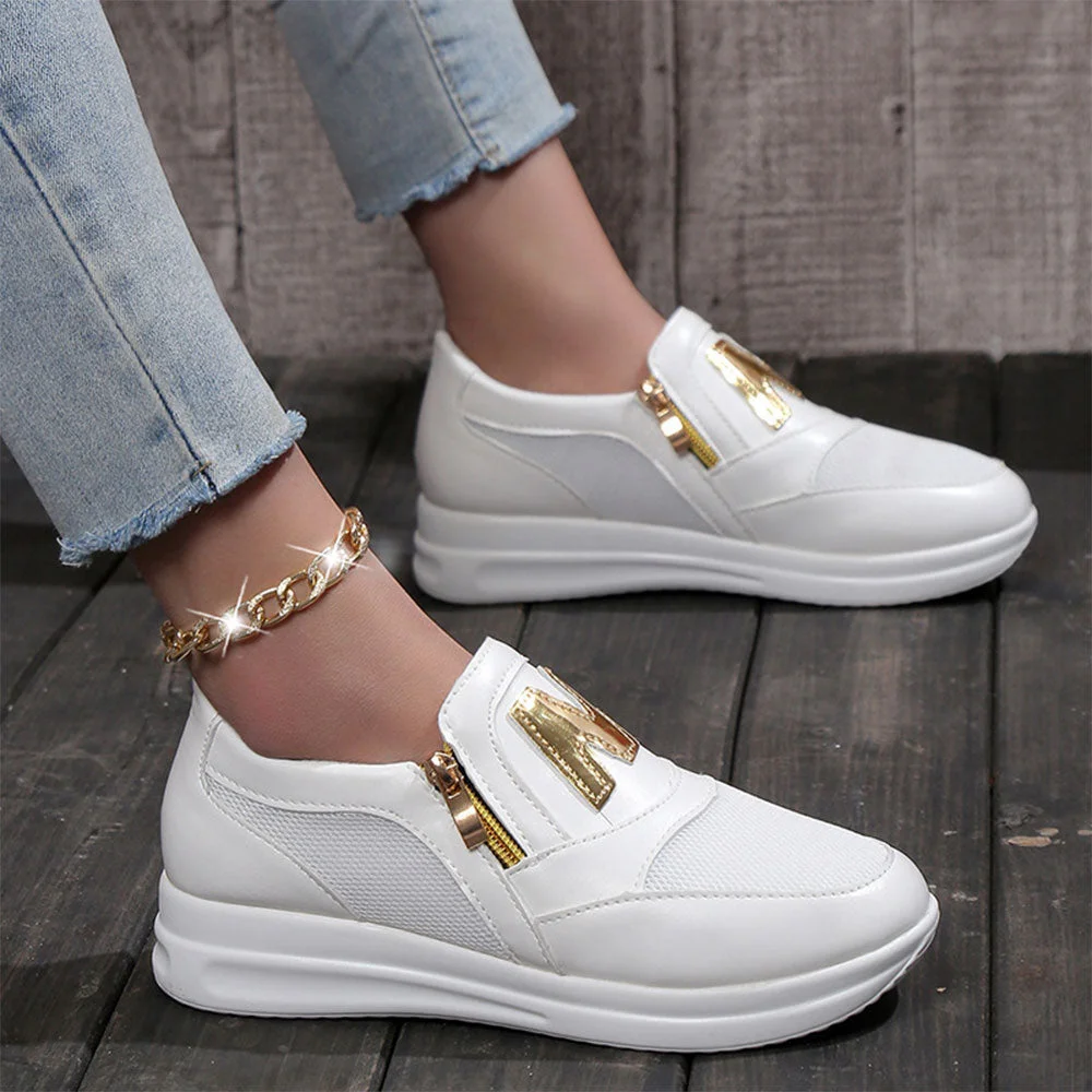 Smiledeer 2023 new large size side zipper solid color casual sneakers