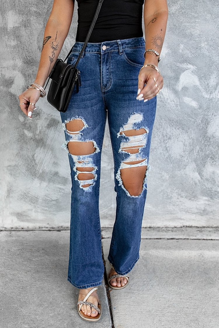 Blue Ripped Bell Jeans