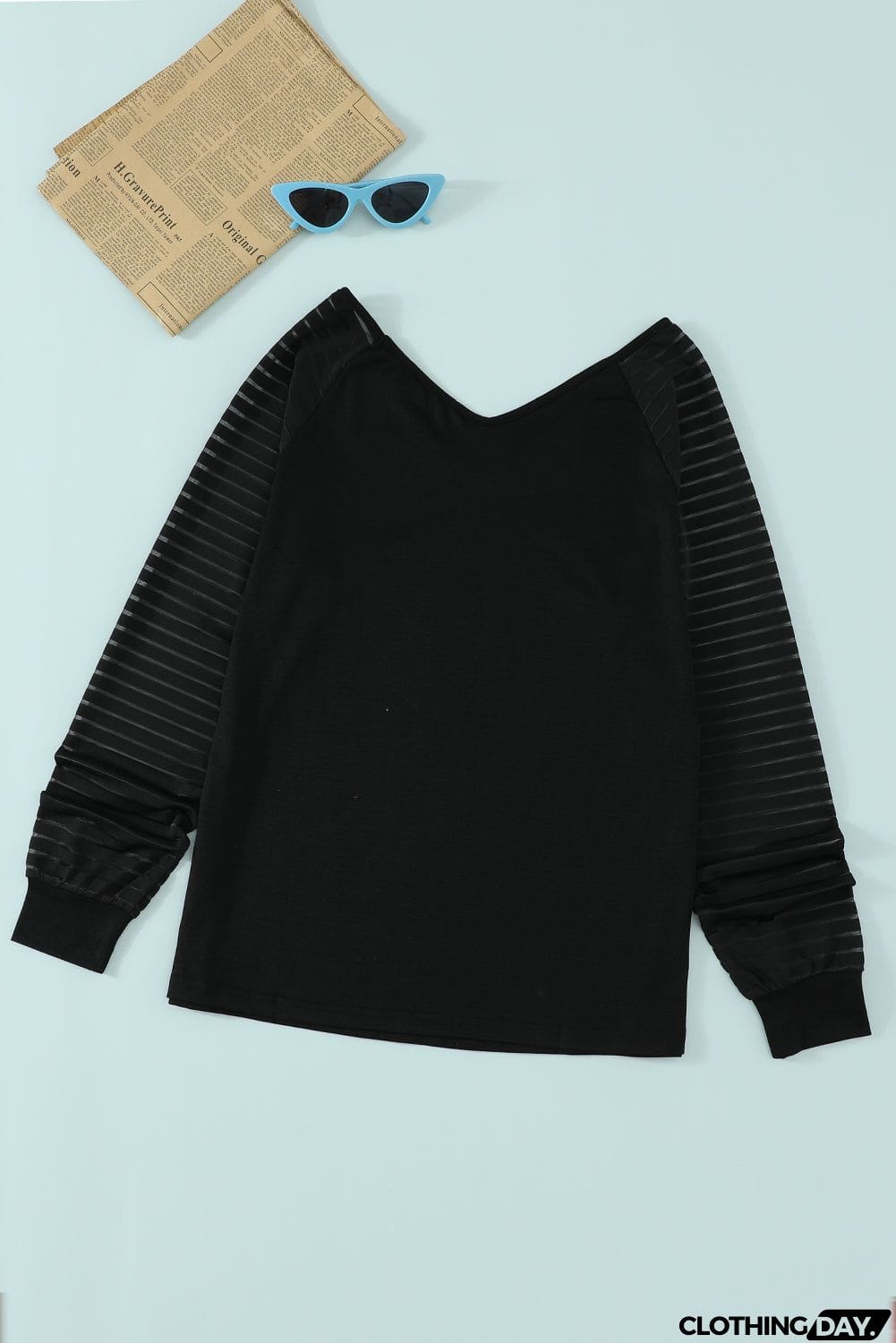 Sheer Stripe V-Neck Top