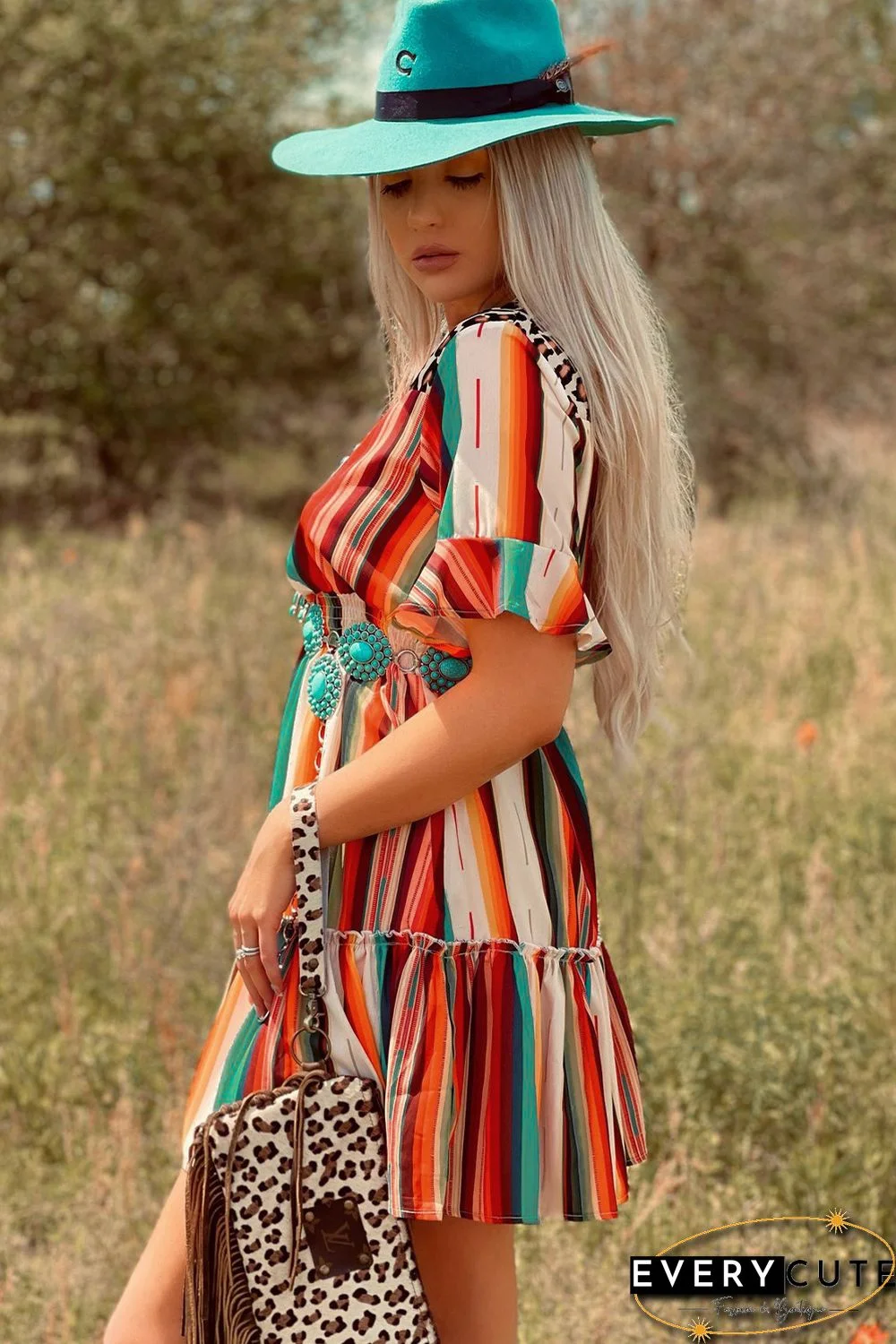 Serape Striped Leopard Mini Dress