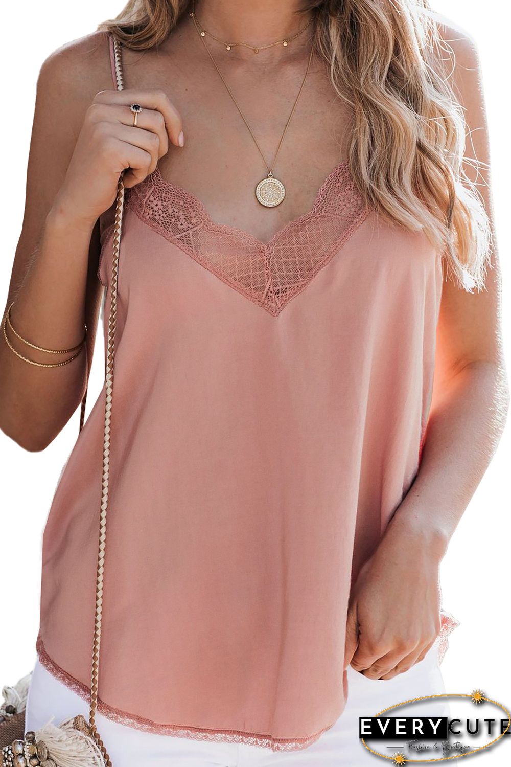 Pink Delicate Balance Lace Cami Tank
