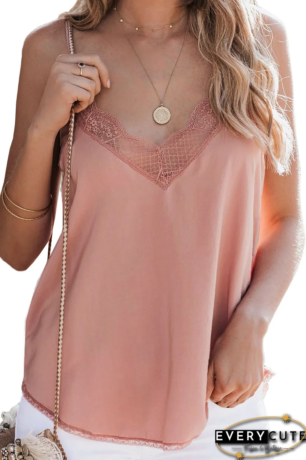 Pink Delicate Balance Lace Cami Tank