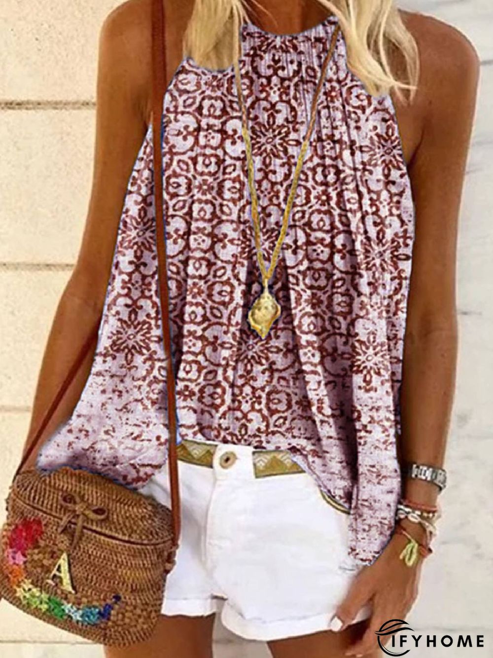 Floral-Print Halter Casual Chiffon Tops | IFYHOME