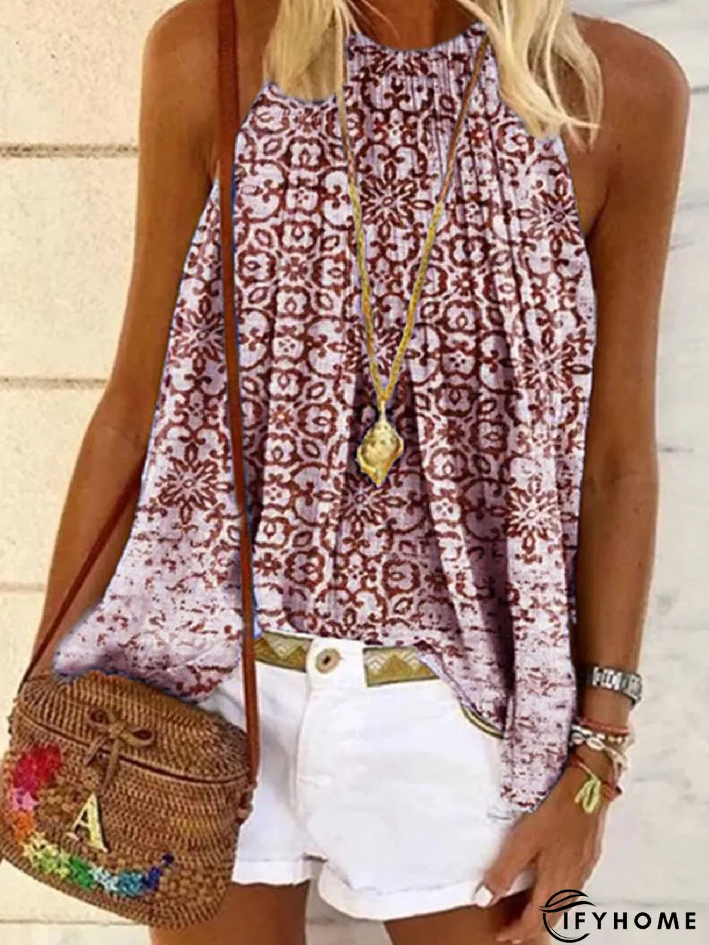 Floral-Print Halter Casual Chiffon Tops | IFYHOME