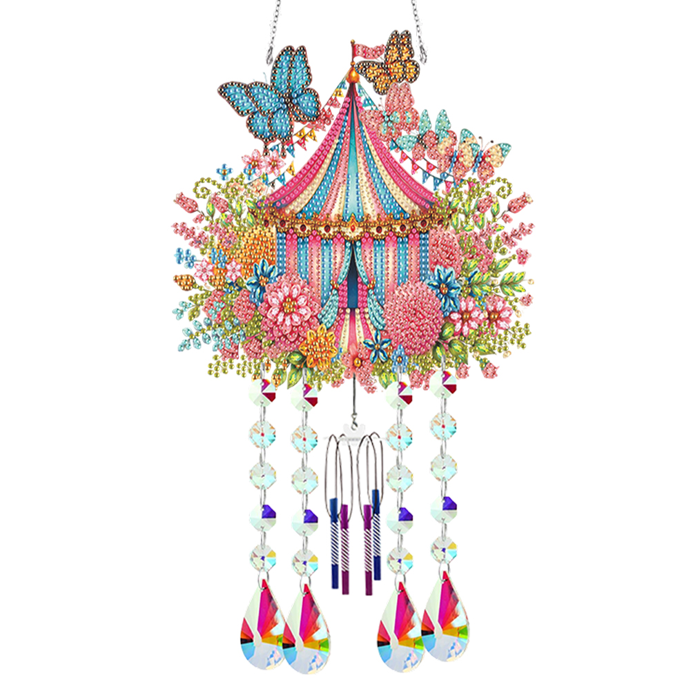 Double Sided Cabin 5D DIY Diamond Art Painting Wind Bell Hanging Sign for Wall
