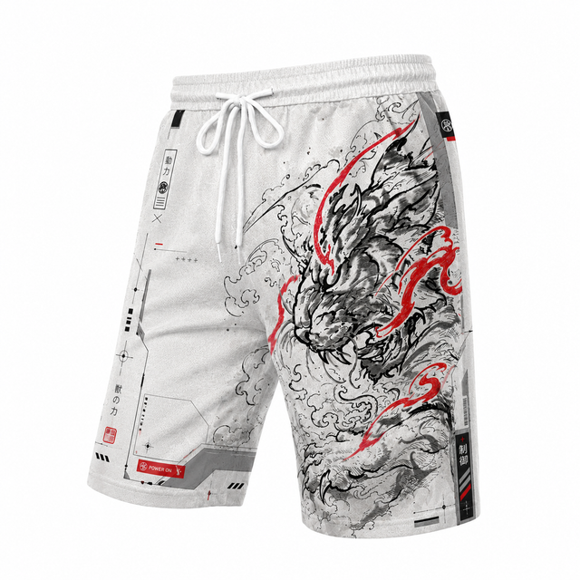 Techwear White Dragon Athletic Shorts