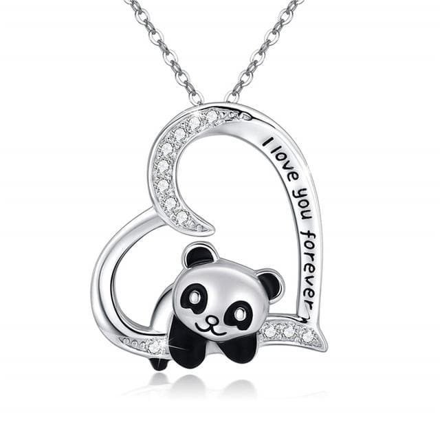 Panda Bear Heart Shape Zircon Necklace SP15853