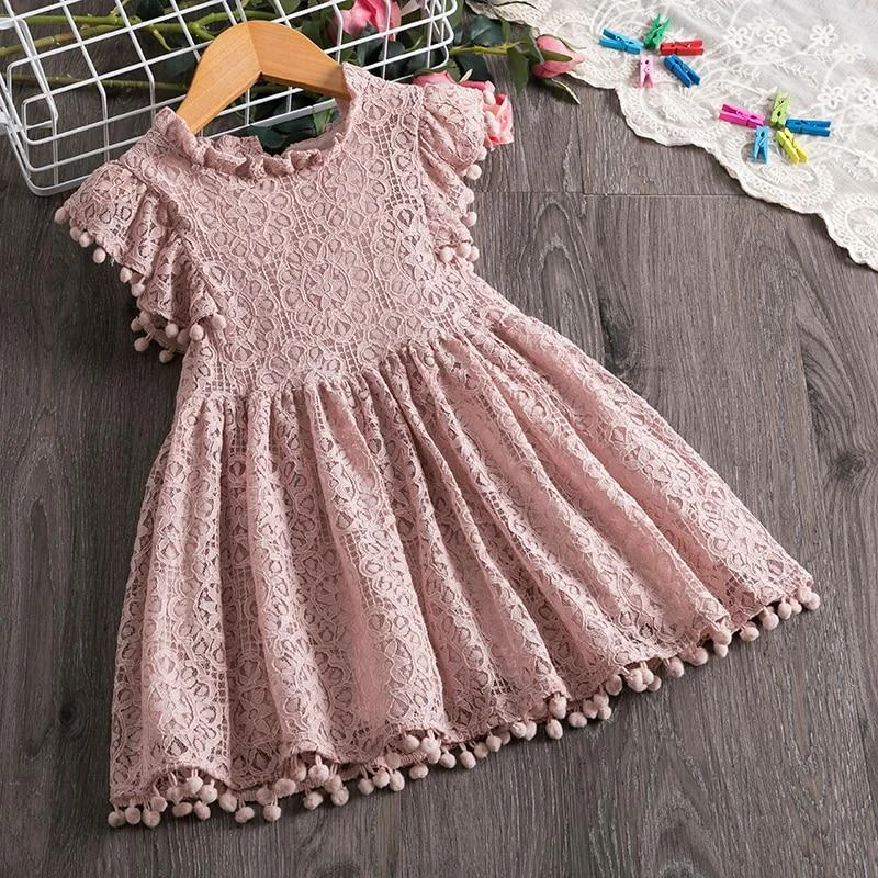 Kids Dresses For Girls Floral Lace Princess Dress Sleeveless Birthday Xmas Clothes Mesh Tutu Dress Girls 3-8Yrs Casual Clothing