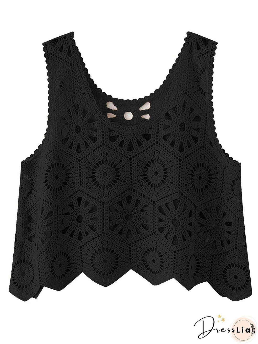 Openwork Round Neck Knit Vest