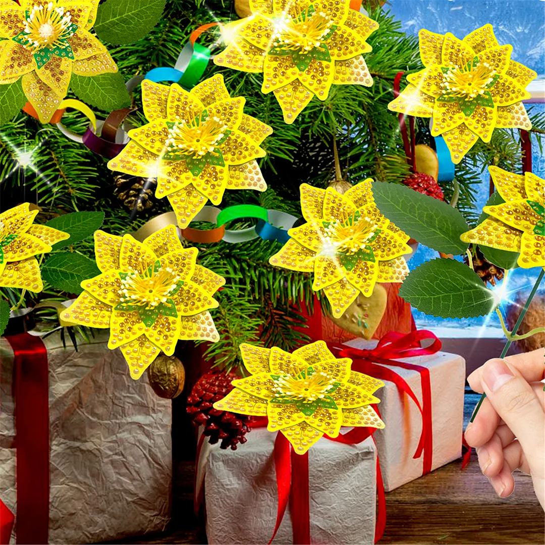 8Pcs 3D Yellow Artificial Flowers DIY Desktop Diamond Art Kit Adults Home Decor